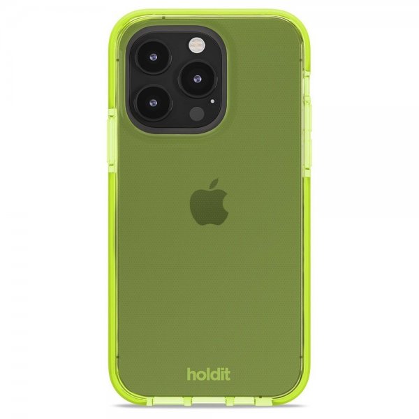 Holdit iPhone 14 Pro -suojakuori, läpinäkyvä (Acid Green)