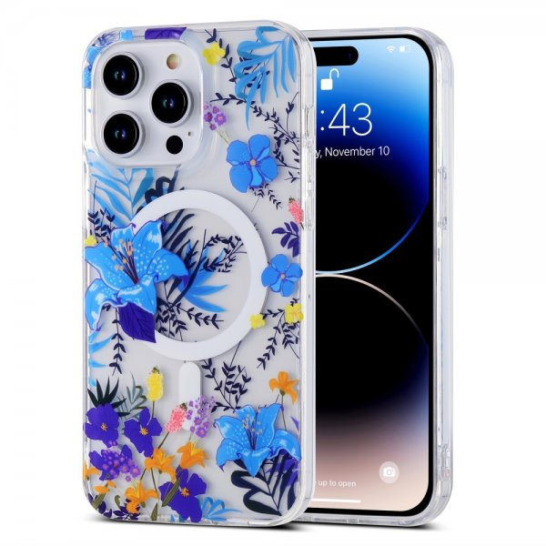 iPhone 14 Pro Kuoret Spring Series MagSafe Siniset Kukat