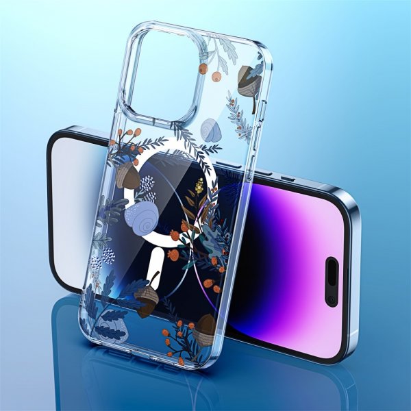iPhone 14 Pro Kuori Spring Series MagSafe Liila Kukkia