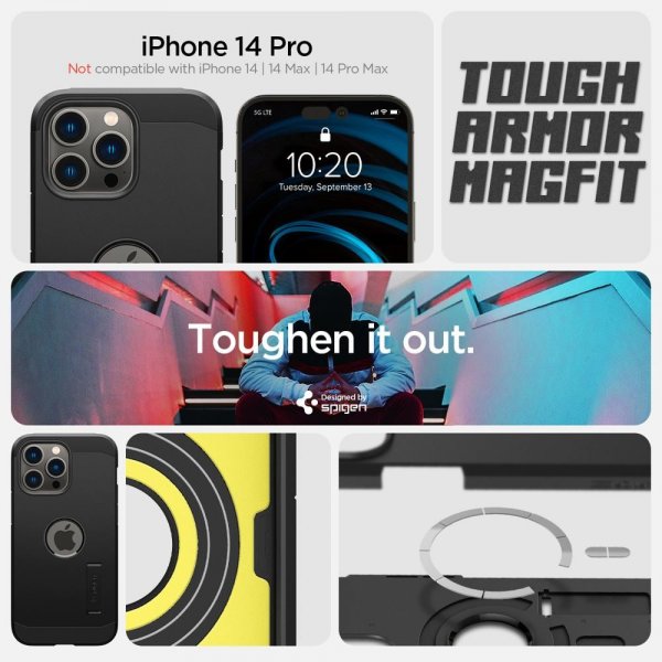 Spigen iPhone 14 Pro -suojakuori Tough Armor MagFit, musta