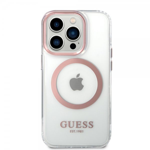 Guess iPhone 14 Pro Kuori Läpinäkyvä MagSafe Pinkki Läpinäkyvä