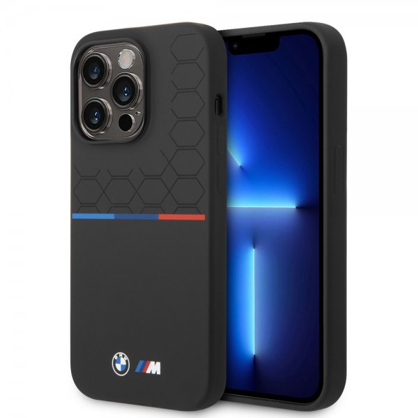 BMW iPhone 14 Pro -suojakuori, Tricolor Line & Logo, musta