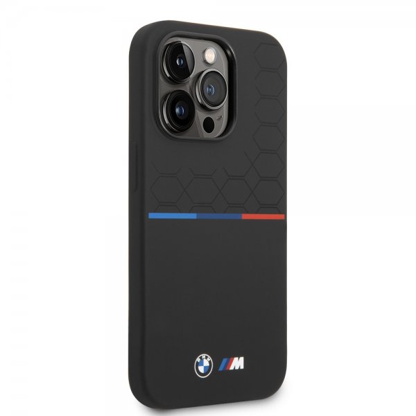 BMW iPhone 14 Pro -suojakuori, Tricolor Line & Logo, musta