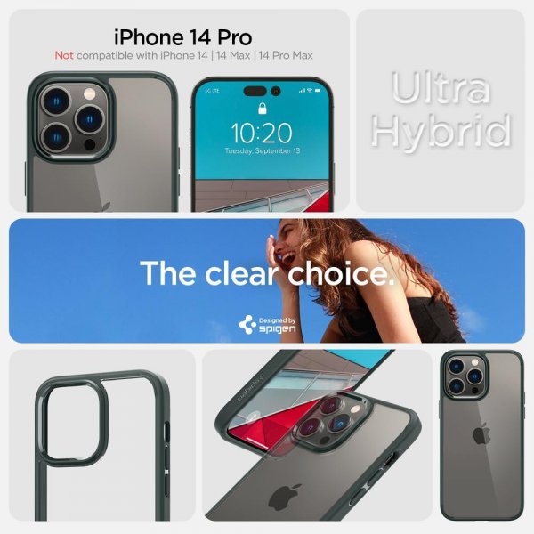 Spigen iPhone 14 Pro -suojakuori Ultra Hybrid Abyss Green