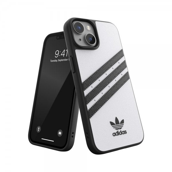 Adidas iPhone 14 -suojakuori, 3 raitaa, Snap Case, valkoinen/musta