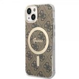 Guess iPhone 14 -suojakuori 4G Pattern MagSafe, ruskea