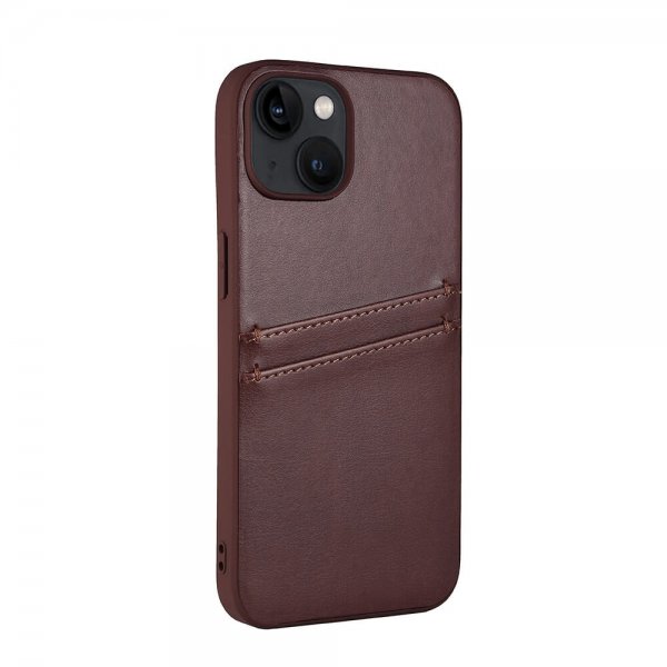 Buffalo iPhone 13/iPhone 14 -suojakuori korttipaikoilla, ruskea