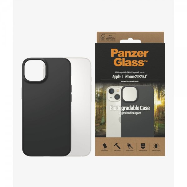 PanzerGlass iPhone 14 -kuori, biohajoava kotelo, musta
