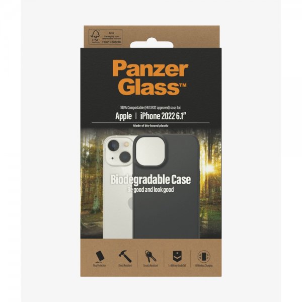 PanzerGlass iPhone 14 -kuori, biohajoava kotelo, musta