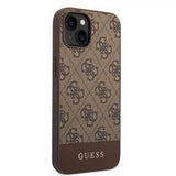 Guess iPhone 14 -suojakuori, Bottom Stripe Metal Logo, ruskea