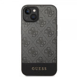 Guess iPhone 14 -suojakuori, Bottom Stripe Metal Logo, harmaa