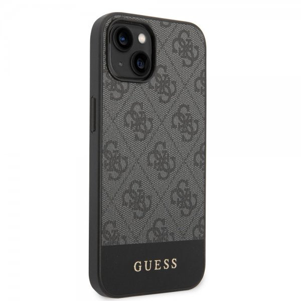 Guess iPhone 14 -suojakuori, Bottom Stripe Metal Logo, harmaa