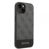 Guess iPhone 14 -suojakuori, Bottom Stripe Metal Logo, harmaa