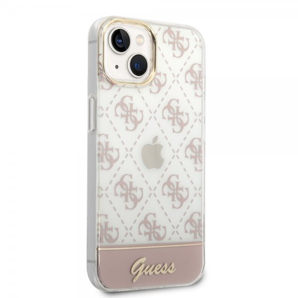 Guess iPhone 14 -suojakuori, Bottom Stripe Script Logo, vaaleanpunainen