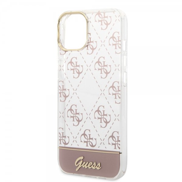 Guess iPhone 14 -suojakuori, Bottom Stripe Script Logo, vaaleanpunainen