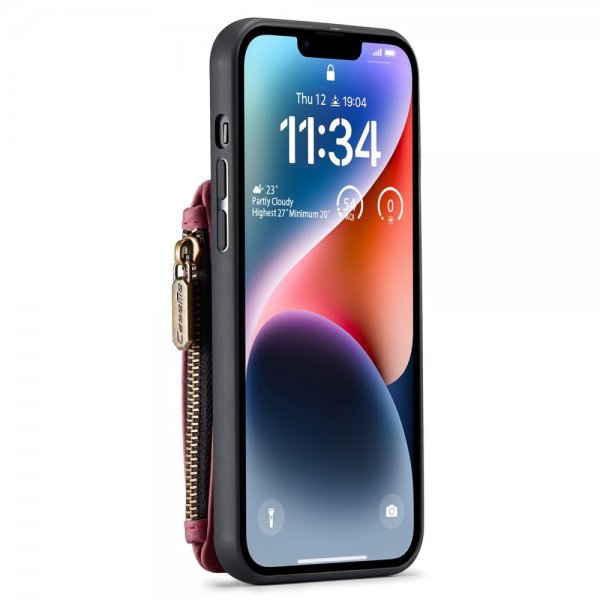 CaseMe iPhone 14 Suojakotelo C20 Korttipaikka Vetoketju Punainen