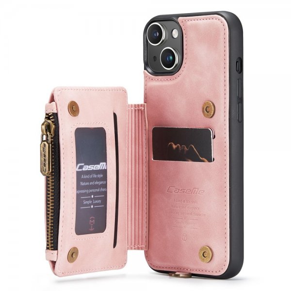 CaseMe iPhone 14 Suojakotelo C20 Korttipaikat Vetoketju Pinkki