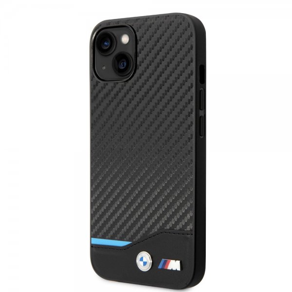 BMW iPhone 14 Suojakuori Carbon Effect Printed Logo Musta