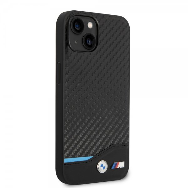BMW iPhone 14 Suojakuori Carbon Effect Printed Logo Musta