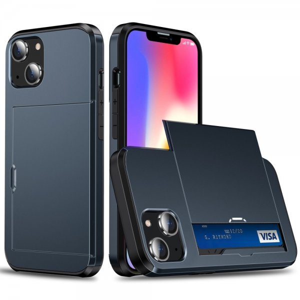 iPhone 14 Kuori Card Slide Sininen