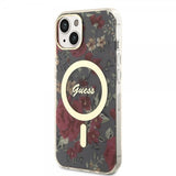 Guess iPhone 14 -suojakuori Flower MagSafe Kaki