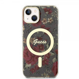 Guess iPhone 14 -suojakuori Flower MagSafe Kaki