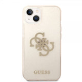 Guess iPhone 14 -suojakuori, täynnä glitteriä, kulta
