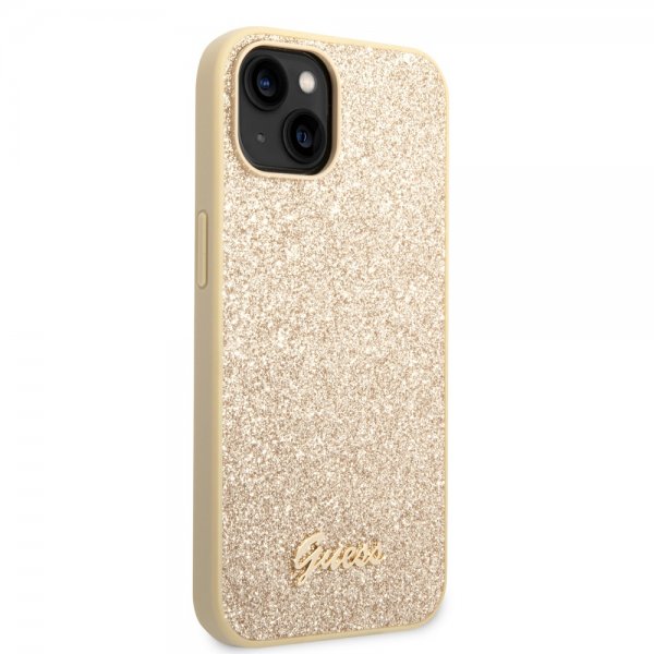 Guess iPhone 14 Suojakuori Glitter Flakes Metal Logo Kulta