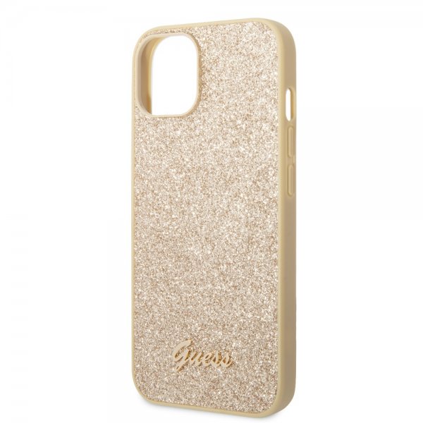 Guess iPhone 14 Suojakuori Glitter Flakes Metal Logo Kulta