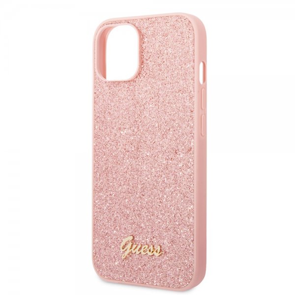 Guess iPhone 14 Suojakuori Glitter Flakes Metal Logo Pinkki