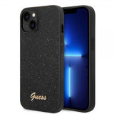 Guess iPhone 14 Suojakuori Glitter Flakes Metal Logo Musta