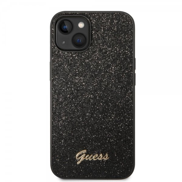 Guess iPhone 14 Suojakuori Glitter Flakes Metal Logo Musta