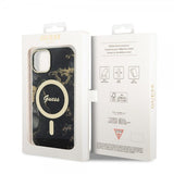 Guess iPhone 14 -suojakuori Golden Marble MagSafe, musta