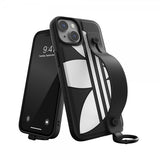 Adidas iPhone 14 -suojakuori, jossa käsihihna, musta-valkoinen