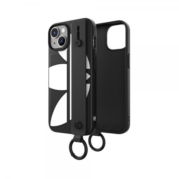 Adidas iPhone 14 -suojakuori, jossa käsihihna, musta-valkoinen