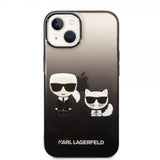 Karl Lagerfeld iPhone 14 Suojakuori Karl & Choupette Gradient Musta