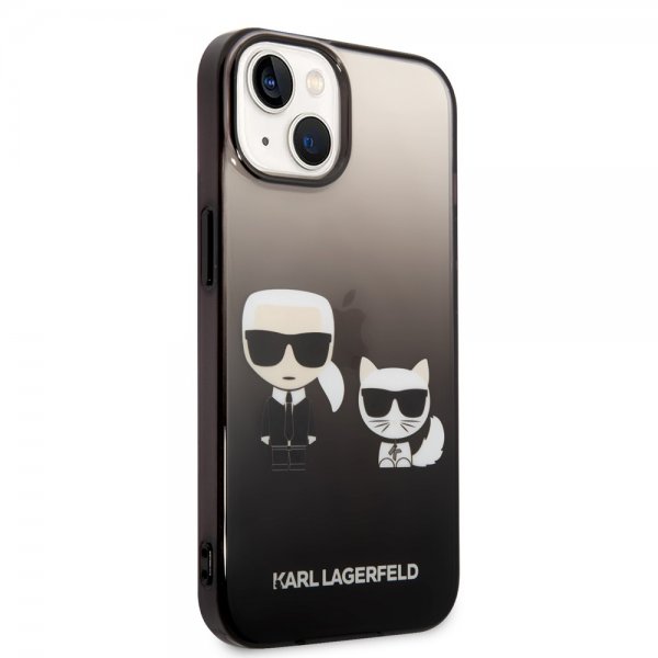 Karl Lagerfeld iPhone 14 Suojakuori Karl & Choupette Gradient Musta