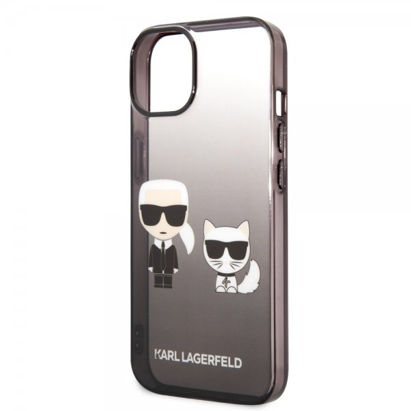 Karl Lagerfeld iPhone 14 Suojakuori Karl & Choupette Gradient Musta