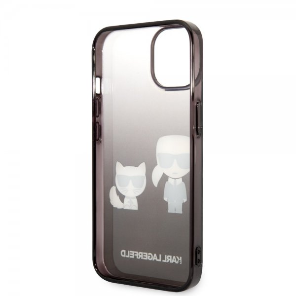 Karl Lagerfeld iPhone 14 Suojakuori Karl & Choupette Gradient Musta