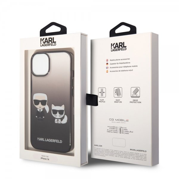 Karl Lagerfeld iPhone 14 Suojakuori Karl & Choupette Gradient Musta