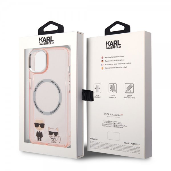 Karl Lagerfeld iPhone 14 -kuori Karl & Choupette MagSafe, pinkki