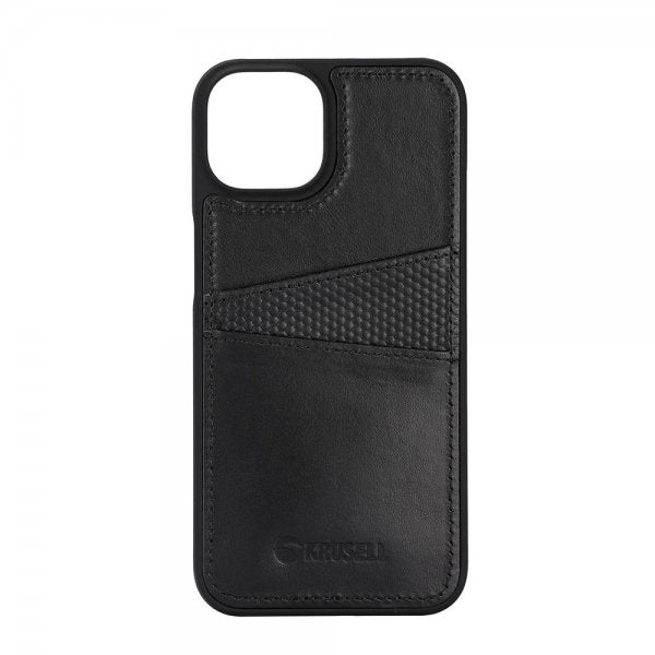 Krusell iPhone 14 -suojakuori, nahkainen, CardCover, musta