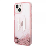Karl Lagerfeld iPhone 14 -kuori Liquid Glitter Big Logo, ruusu