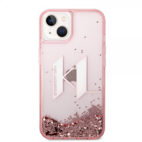 Karl Lagerfeld iPhone 14 -kuori Liquid Glitter Big Logo, ruusu
