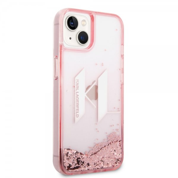 Karl Lagerfeld iPhone 14 -kuori Liquid Glitter Big Logo, ruusu