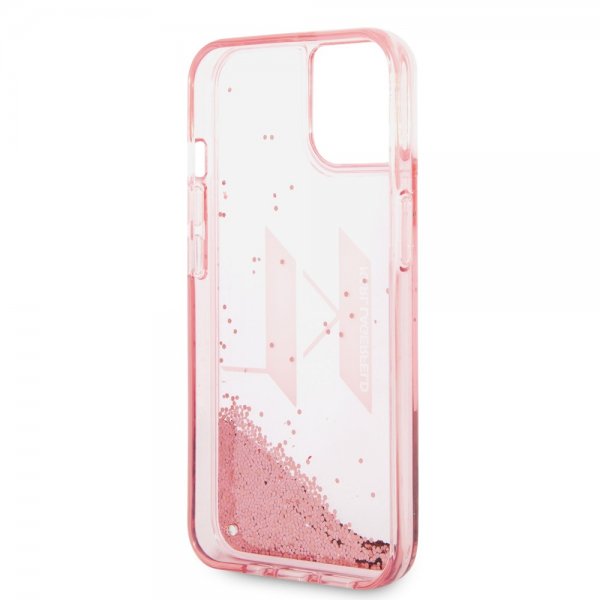 Karl Lagerfeld iPhone 14 -kuori Liquid Glitter Big Logo, ruusu
