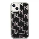 Karl Lagerfeld iPhone 14 -suojakuori, nestemäistä glitteriä, monogrammi, musta