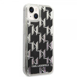 Karl Lagerfeld iPhone 14 -suojakuori, nestemäistä glitteriä, monogrammi, musta