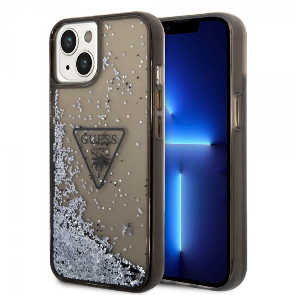 Guess iPhone 14 -suojakuori Liquid Glitter Translucent, musta