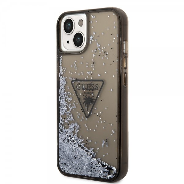 Guess iPhone 14 -suojakuori Liquid Glitter Translucent, musta